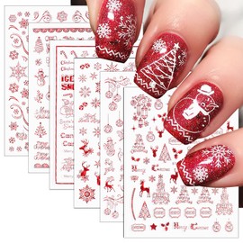 6 Sheets Christmas Metallic Red Snowflake Nail Stickers 3D Self Adhesive Pegatinas Uñas Snowman Santa Claus Nail Art Decals Elk Christmas Tree Winter Acrylic Nails DIY Design Nail Supplies for Women