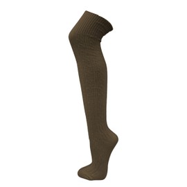 COUVER Women's Plain Winter Cable Knitted Boot Over Knee Socks/Thigh High Stockings, Taupe - 1 Pair