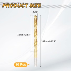 uxcell 10pcs Titanium Twist Drill Bit 9/32" Drilling Dia High Speed Steel Drills for Hardened Metal, Stainless Steel, Cast Iron, Wood, Plastic