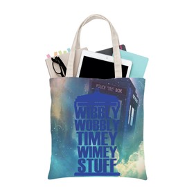 PLITI Dr Who TV Show Inspired Gift Doctor Tote Bag Policeman Box Fan Gift Wibbly Wobbly Timey Wimey Stuff Gift Dr Who Gift (Wibbly Wobbly TGU)