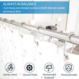 MENGJINGO 12PCS Wide Shower Curtain Hooks, Rust Proof Stainless Steel Shower Curtain Rings, Heavy Duty Shower Hooks for Bathroom Shower Rods Curtains, Easy Glide Rollers, Set of 12, Bright Chrome