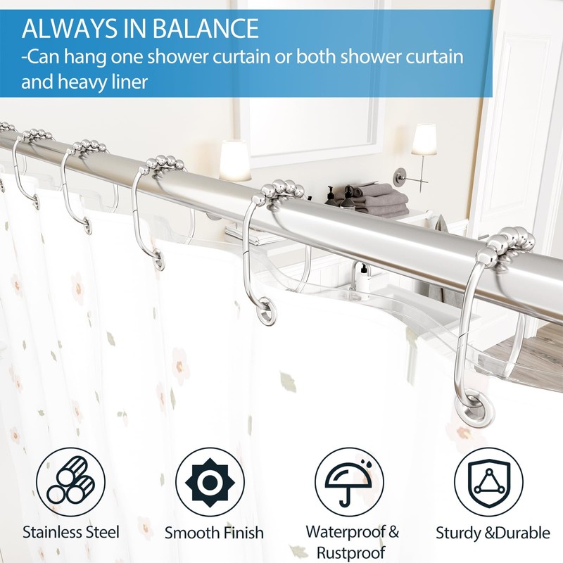 MENGJINGO 12PCS Wide Shower Curtain Hooks, Rust Proof Stainless Steel