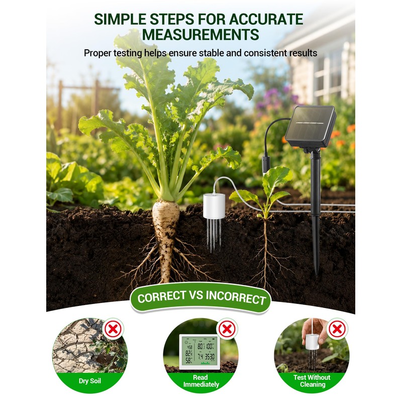 7-in-1 Wireless Soil Test Kit, Solar Powered Soil Moisture Meter