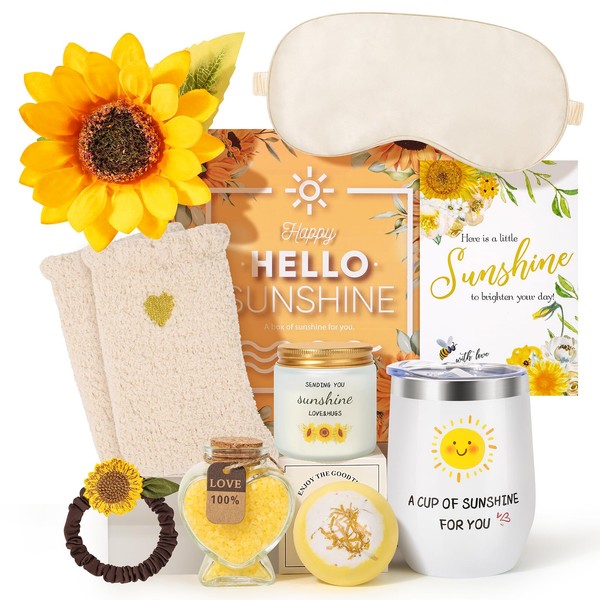 Sunflower Gifts for Women, Birthday Inspirational Gifts for Women, Get Well Soon Gift Baskets Self Care Package Relaxation Pamper Hamper Spa Gift Box for Your Mum, Wife, Best Friends, Sister, Daughter