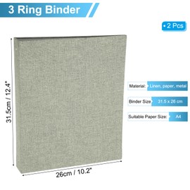 PATIKIL 3 Ring Binder, 2 Pcs A4 Size Flexible Round Binder Big Capacity Linen Planner Binder for Business Home Classroom, Grey