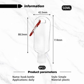 8-Piece 50 ml Hook Bottle with 8 Pieces Hooks, Portable Plastic Bottle, Mini Travel Bottle, Can Be Used for Toiletries and Cosmetics