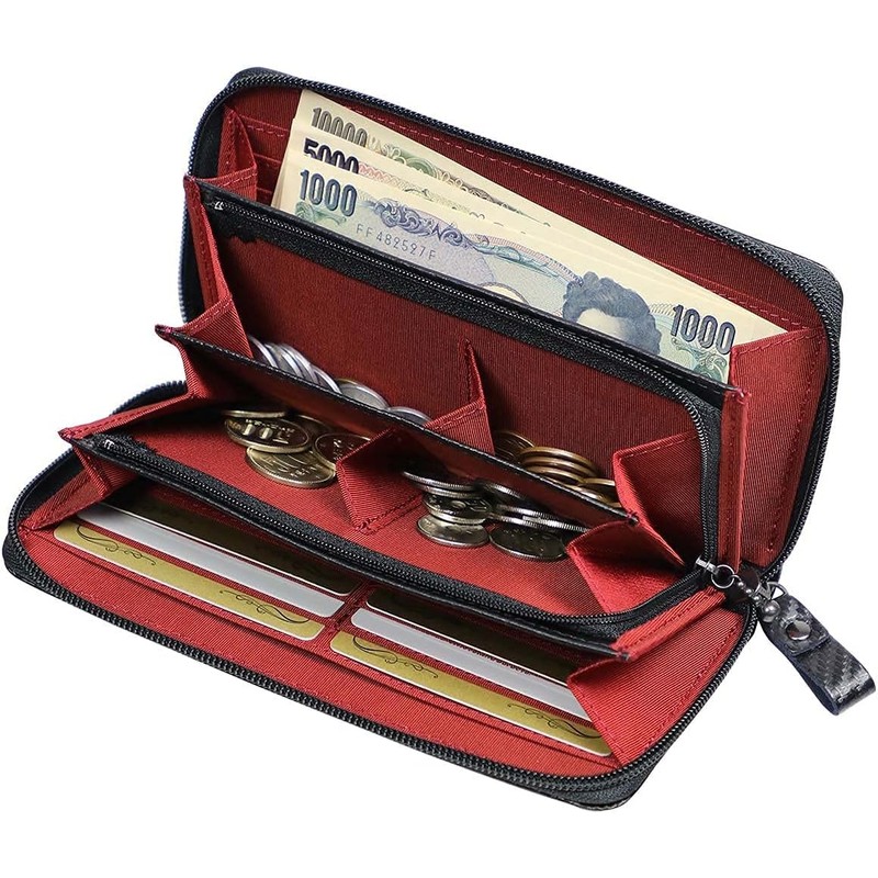 Toyooka Koubou 4013-01 Men's Carbon-Style Long Wallet with Separate Coins,