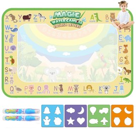 Doodle Mat, Water Mat Drawing, Water Drawing Pad with 4 Templates & 2 Pens, Reusable & Mess-Free Creative Toy for Kids & Adults, Educational Toys for 2-5 Year Olds Best Gifts (44 * 30cm)