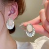 Cimenexe Bohemian Oval Opal Crystal Earrings White Enamelled Oval Stud