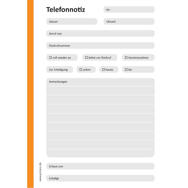 PRICARO 5 x A6 Orange Telephone Memo Pad