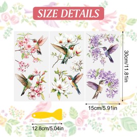 HICOHAND Rub on Transfers Stickers for Crafts, 3 Sheets Hummingbird Branch Furniture Transfers Decorative Decals for Chest of Drawer Dresser Glass Porcelain Wood