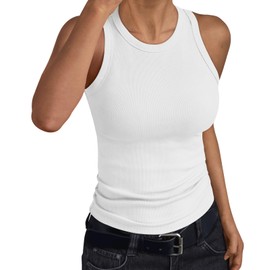Trendy Queen Womens Tank Tops Summer Workout Racerback Ribbed Shirts Beach Vacation Outfits Spring Fashion Y2k Clothes White M