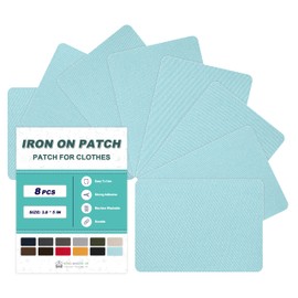 Iron on Patches for Clothes, 8 Pieces Patches for Cloth, 100% Cotton Fabric Patches for Clothing, Bag, Hat Repair, Clothing Repair Decorating Kit 3.7" by 4.9" (9.5 cm x 12.5 cm, Light Blue)