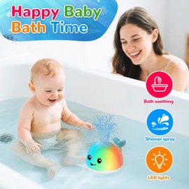 WAVISA Baby Bath Toys, Light Up Whale Sprinkler for Babies 6-12 12-18 Months, Kids 1-3 2-4, Pool Water Table Toys, Toddler Fountain Bathtub Toys for Boys Girls Birthday Gifts