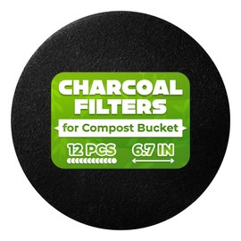 12 Pcs Charcoal Filters for Compost Bucket - 6.7 x 0.6 Compost Bin Filters Charcoal Set, Flexible and Easy to Cut Design, Strong Odor Absorption & Tear Resistance, Fits Most Kitchen Counter Bins