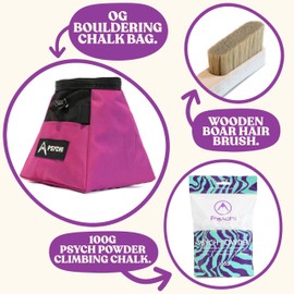 Psychi OG Chalk Bucket Starter Pack Bundle for Rock Climbing Bouldering Gym (Magenta)