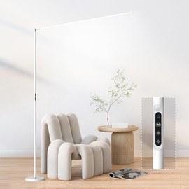 SAMPHON LED Reading Floor Lamp, White Standing Lamp with Touch Control Dimmable 5 Color Temperature, Eye-Caring Bright Floor Reading Light for Bedroom Office