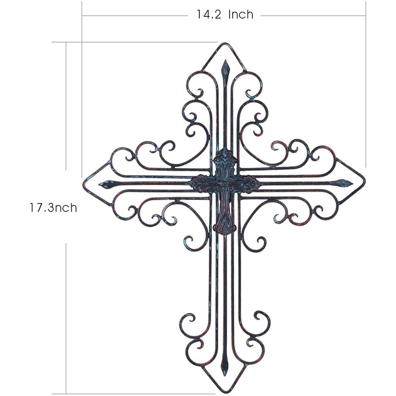 Yamfurvo Antique Wall Mount Layered Cross, Metal Scrolled Wall Art