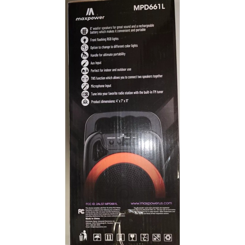 Maxpower BOOM M6 6" Portable Karaoke speaker with LED lights