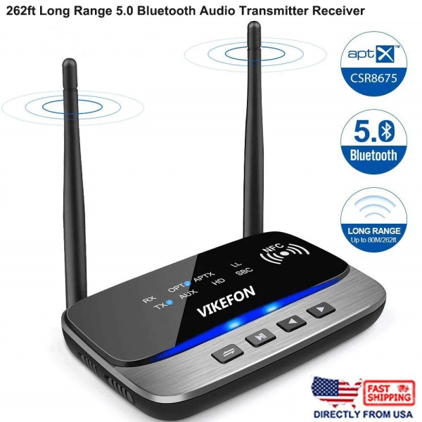 262ft Long Range 5.0BT Audio Transmitter Receiver TV PC Car