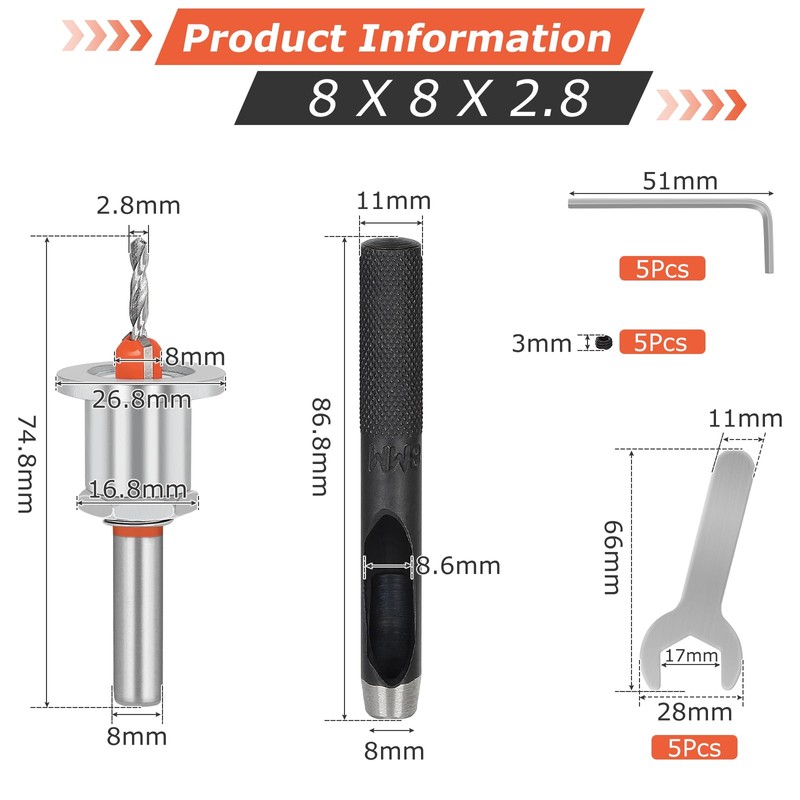 SUPAWAY 6-Piece Countersink Drill Bit Set, 8 mm Round Shank,