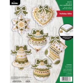 Bucilla Holiday Glitz Set of 6 Felt Applique Ornament Making Kit, Perfect for DIY Arts and Crafts, 89637E