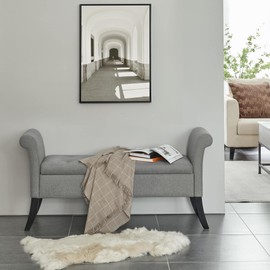 Topeakmart Modern Storage Bench Entryway Storage Ottoman with Rolled Arms Shoe Hallway Footrest Footstool with Lid for Entryway/Living Room Polyester Bench Seat, Light Gray