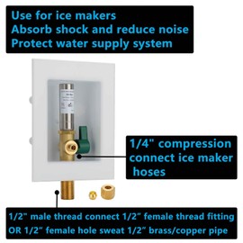 Lidertik Ice Maker Outlet Box With Hammer Arrestor, Inlet 1/2 inch Thread or Sweat x Outlet 1/4 inch Compression, Absorb Shock And Reduce Noise