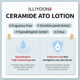 Illiyoon Ceramide Ato Lotion | Lightweight Moisturizer for Dry & Sensitive Skin, Barrier Repair for Face & Body, Mild for Babies, Vegan Certified, Korean Skin Care, 11.83 fl.oz.