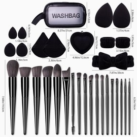 Professional Makeup Tools Boutique Set, 31pcs/set Cosmetic Brush & Sponge & Puff & Headband & Brush Cleaning Bowl Set, Multi-sue Facial Makeup & Cleaning Accessories, Makeup Products for Grunge Makeup Look, Valentine's Day Gift - Color: Black