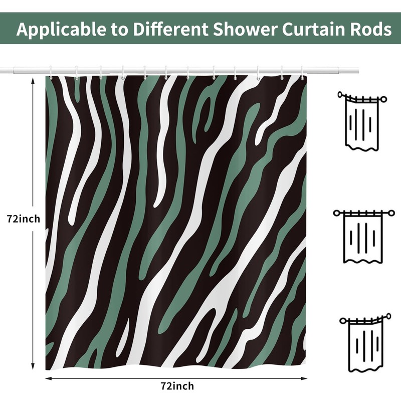 deFouliao Green Shower Curtain Modern Abstract Green Black White Striped