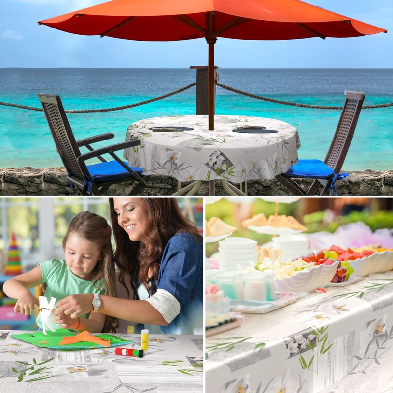 Washable Oilcloth Tablecloth Round 120 cm Cut Edge Orchid Spa