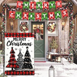 Kmxzint Merry Christmas Trees Garden Flag Small Xmas Winter Garden Flags for Outside 12x18 Double Sided Christmas Vacation Outdoor Decorations Holiday Yard Sign Garden Flag
