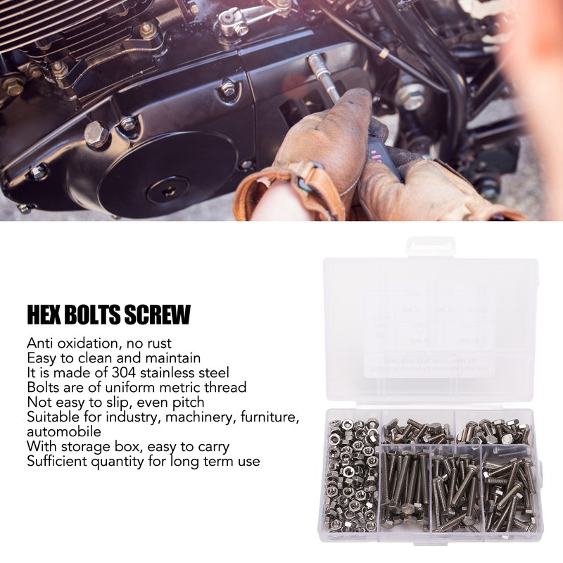200PCS Hex Bolts Screw 304 Stainless Steel Anti Oxidation Metric