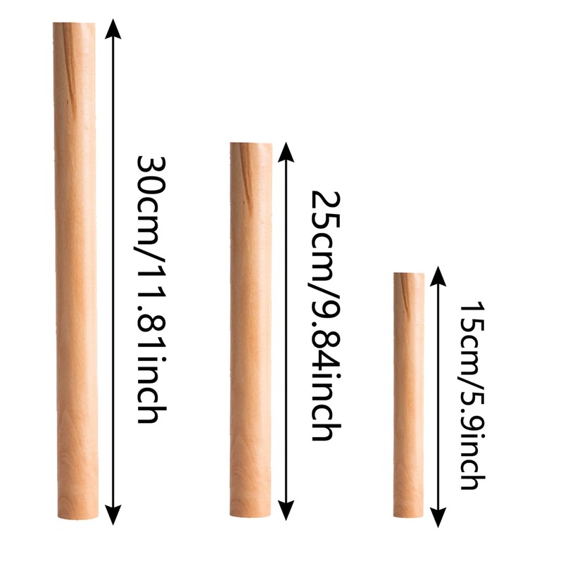 Pack of 3 Wooden Rolling Pin, Beech Wood Rolling Pin,