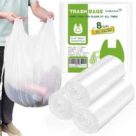 8 Gallon White-Trash-Bags Unscented Tall Kitchen - Large Plastic Garbage Bag With Handles 60Counts Recycling Office Car Medium Waste Basket Can Liner Thick Strong Acqkunlo
