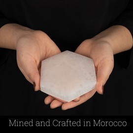 Selenite Charging Plate – 4” Hexagon Selenite Crystal – Mined and Crafted in Morocco – Ideal for Cleansing & Recharging Crystals & Healing Stones – Protection Crystals – Spiritual Gifts & Decor
