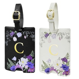 2 Pack PU Leahter Luggage Tags with PU Leather Straps, Fun Travel case Labels, Privacy-Protected ID Card Holders, Allowing fr Quick Identification of Luggage and Easy locating of Your Bags (C)