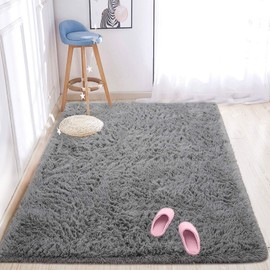 junovo Ultra Soft Area Rugs, Fluffy Carpets for Bedroom Kids Girls Boys Baby Living Room Shaggy Floor Nursery Rug Home Decor Mats, 4 x 5.3ft Grey