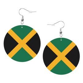 Jamaica Flag Leather Earrings For Women, Double-sided Round Earring, Circle Dangle Drop Earrings, Art Earrings Jewelry For Beach Party Gift