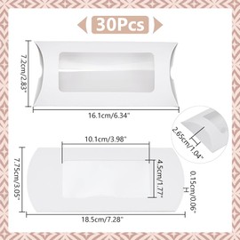 WADORN 30Pcs Window Gift Wrapping Kraft Paper Boxs, Kraft Paper Pillow Boxes with Clear Window Mini Pillow Packaging Box Candy Packing Box Gift Packaging Box for Wedding Candy Jewelry Display, White