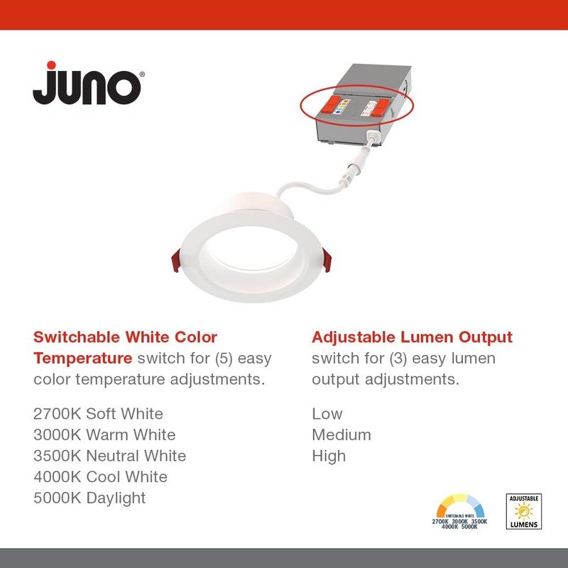Juno Canless LED Wafer Light, Round Wafer Downlight, 5-in-1 Switchable