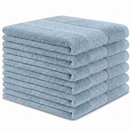 Washcloths Set, 6-Pack Cotton Wash Cloths, 13x13 Inch, Light Blue
