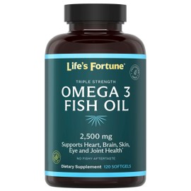 Lifes Fortune Suplemento de concentrado de Omega 3 de aceite de pescado (2500 mg, 120 cápsulas blandas), alta potencia, ácidos grasos EPA y DHA -...  