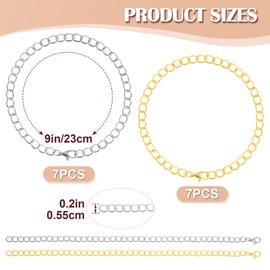 STSTR 14 PCS Bracelet Chain for Jewelry Making, Alloy Chains Link Bracelet with Lobster Clasps for Women Men, Simple Thin Chain Bracelets for Daily, Party, DIY - Gold, Silver