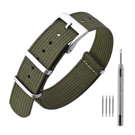 ANNEFIT Nylon Watch Band 21mm, One-Piece Waterproof Military Watch Straps with Heavy Silver Buckle (Army Green)