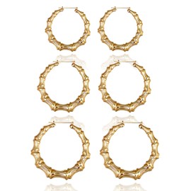 Bamboo Earrings for Women Chunky Gold Sliver Earrings Statement Earrings Bamboo Hoop Earring 80s 90s Outfits Hip Hop Jewelry Accessories