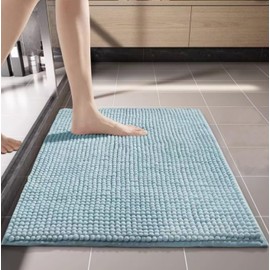 Bathroom Rug Mat 24 x 16，Non Slip Bath Mats for Bathroom Floor，Extra Soft Non Slip Absorbent Water Bath Rug，Plush Rugs for Bathtubs，Machine Washable Carpets，Home Decor Accessories，Blue