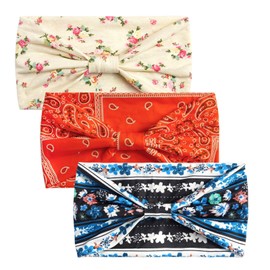 scicent Pack of 3 Women's Boho Headband Wide Elastic Knot Headbands Yoga Sports Hair Band 14211