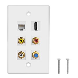 MEIRIYFA HDMI RCA 6 Port Keystone Wall Plate HDMI Coax CAT6 Ethernet RCA Ethernet Wall Outlet Plate Panel 3 RCA +1 Cat6+1 Coax Cable TV F Type Port+1 HDMI Female to Female Insert Wall Plates -White